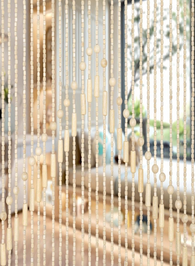 Foreate Beaded Curtain for Doorways Handmade Bamboo Wood Door Beads Boho Hanging Room Divider Hallway Window Hippie Curtains Rustic Home Decor 35.5" x 75" Beige - Image 1